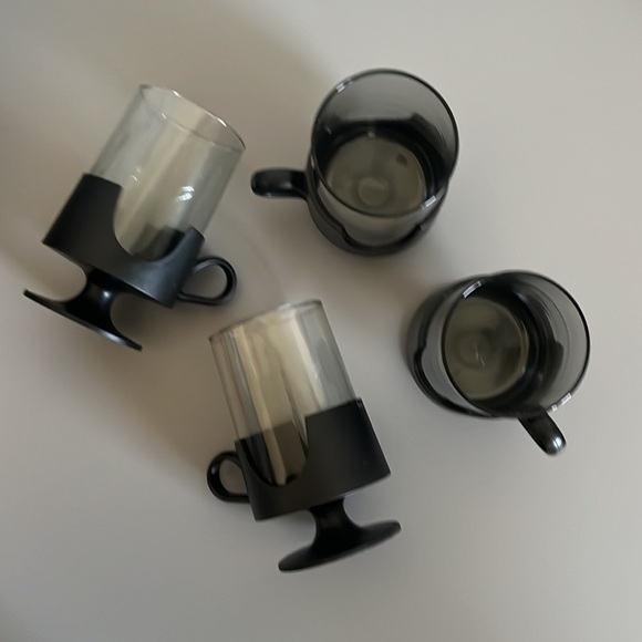 Vintage Compatible Corning Glas-Snap Plastic Handled Glasses Lot of 4 Coffee - Picture 1 of 9